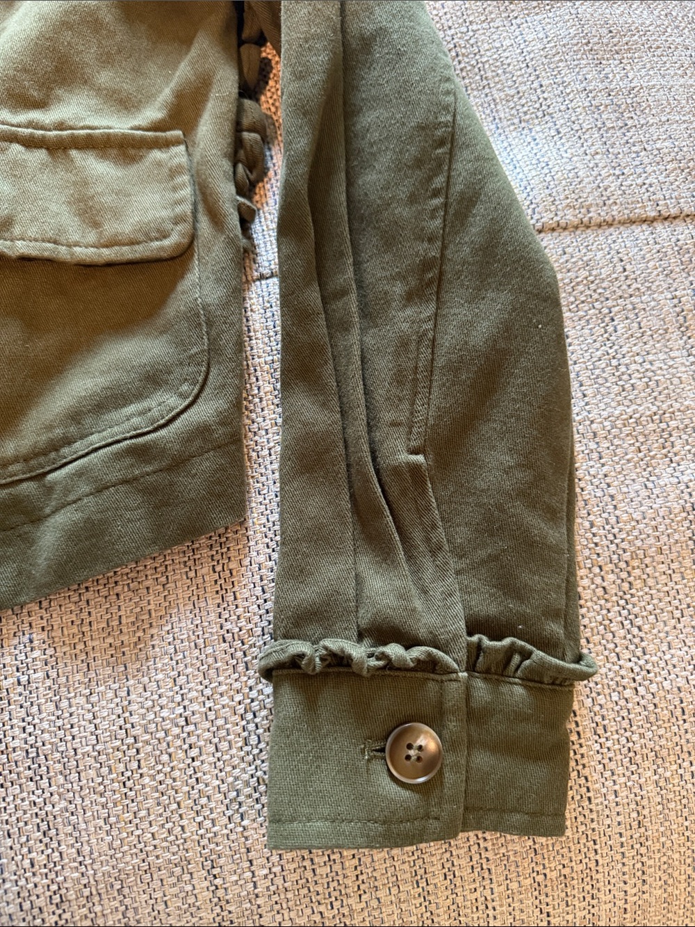 dolan Olive Ruffle Neck Utility Top - Picture 5 of 6